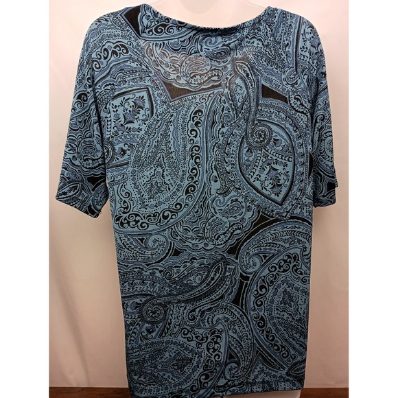 jaclyn smith blue paisley fairy whimsigoth artsy office work stretchy blouse - Picture 8 of 8